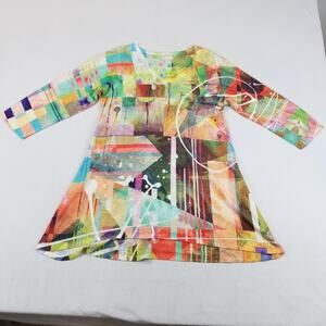 Et Lois Tunic Womens Small Multicolor Abstract Art to Wear 3/4 Sleeve A Line Top